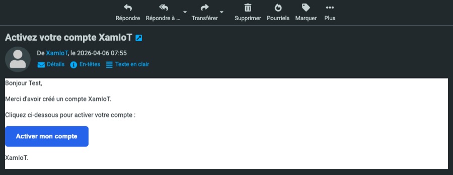 E-mail d’activation du compte