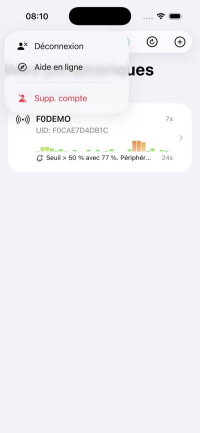 Menu de l’application