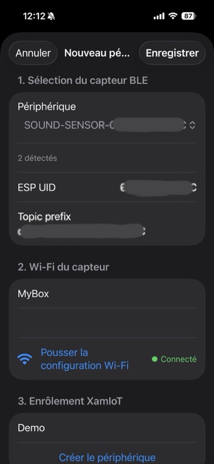 Écran d’ajout d’un capteur